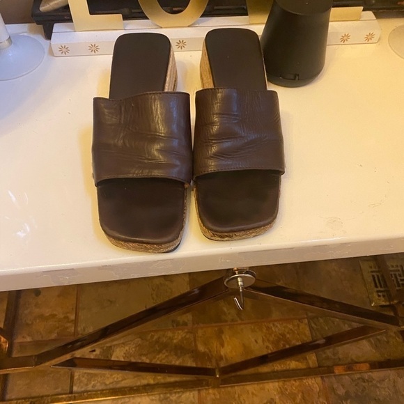 Yves Saint Laurent Shoes - Yves Saint Laurent brown leather espadrille mules.  Size 7